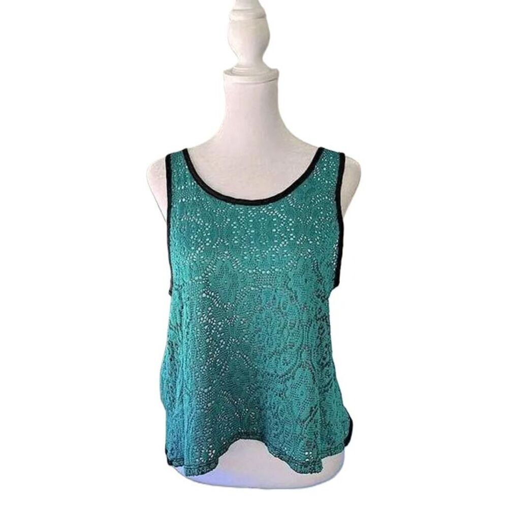 Womens Fio Fio Green Black Lace Sleeveless Bow Tie Crop Top Tank Top Size Medium